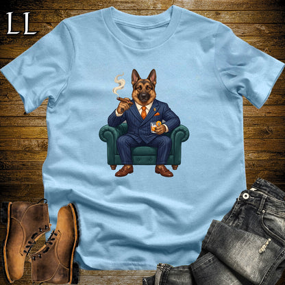 Cigar Lounge German Shepherd T-Shirt Light Blue | Dog Cigar Gift