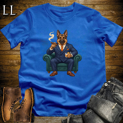 Cigar Lounge German Shepherd T-Shirt Royal Blue | Dog Cigar Gift