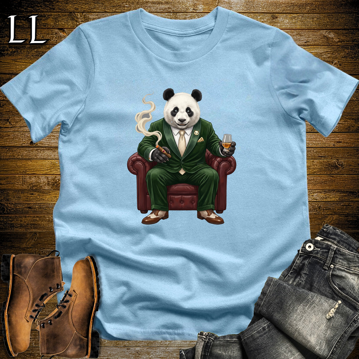 Cigar Lounge Giant Panda T-Shirt Light Blue | Animal Cigar Gift
