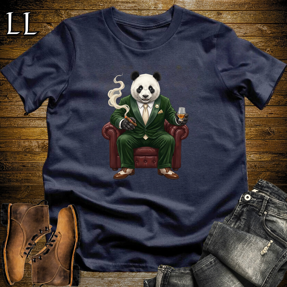 Cigar Lounge Giant Panda T-Shirt Navy | Animal Cigar Gift