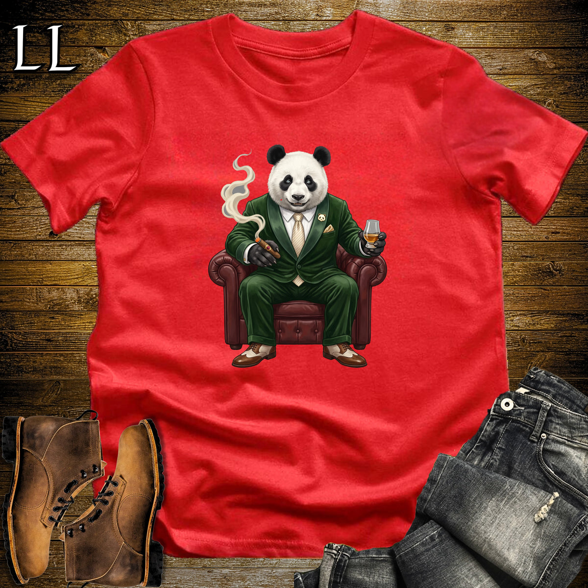 Cigar Lounge Giant Panda T-Shirt Red | Animal Cigar Gift