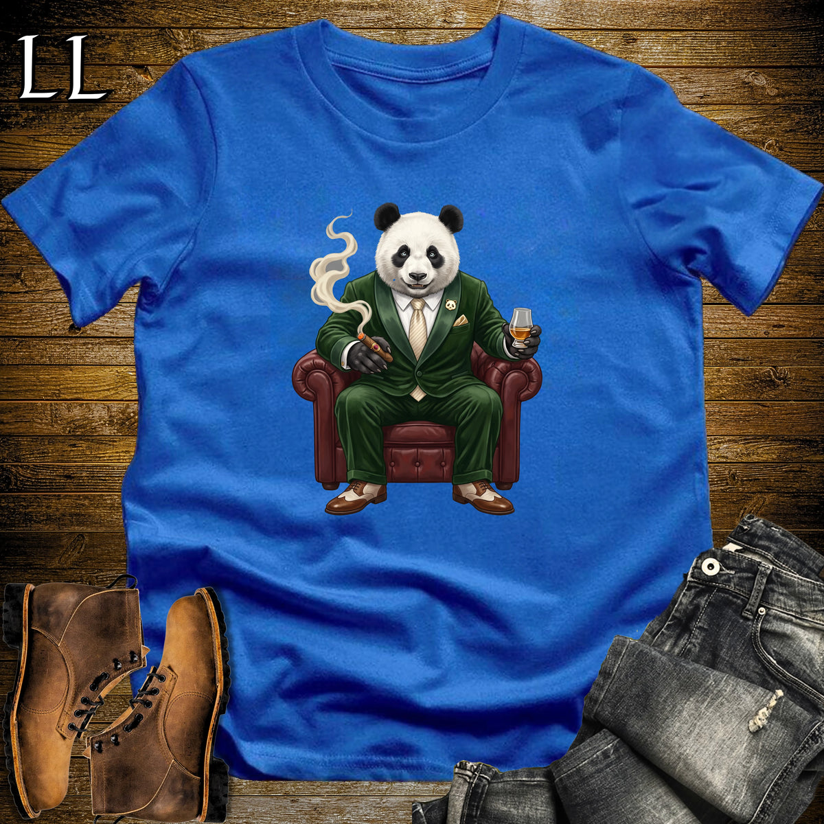 Cigar Lounge Giant Panda T-Shirt Royal Blue | Animal Cigar Gift