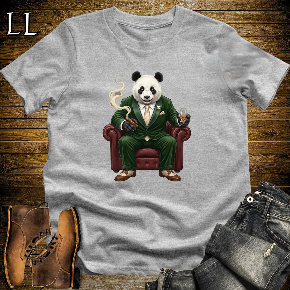 Cigar Lounge Giant Panda T-Shirt Sport Grey | Animal Cigar Gift