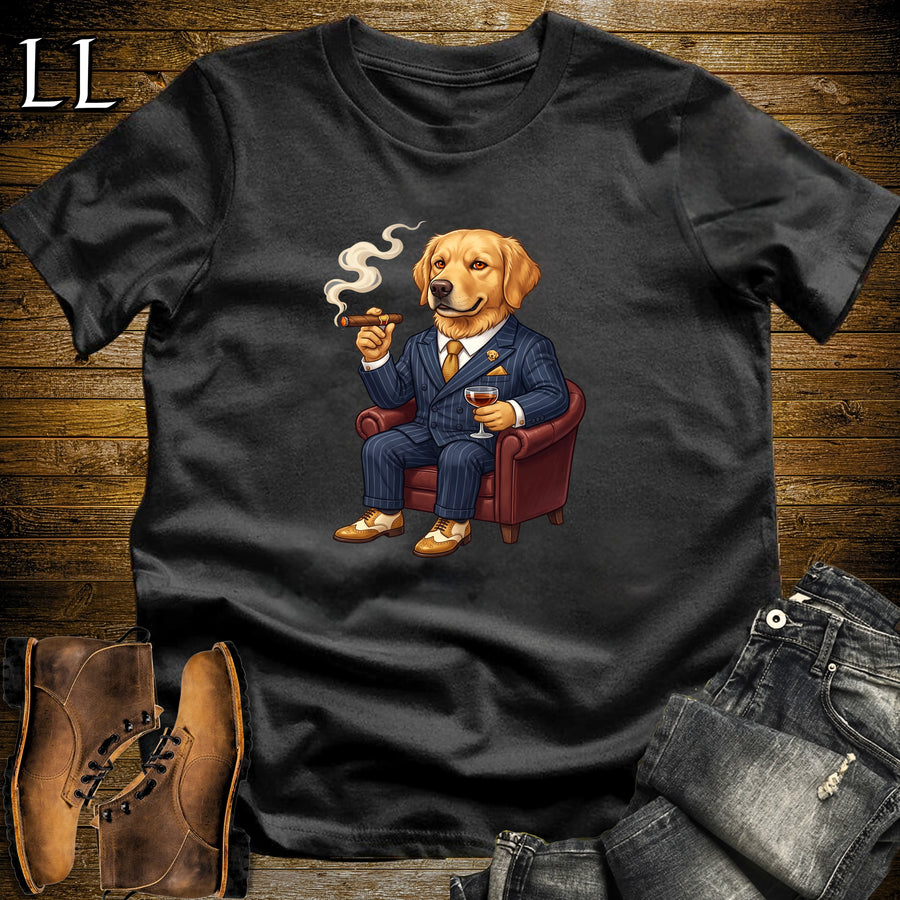 Cigar Lounge Golden Retriever T-Shirt Black | Dog Cigar Gift
