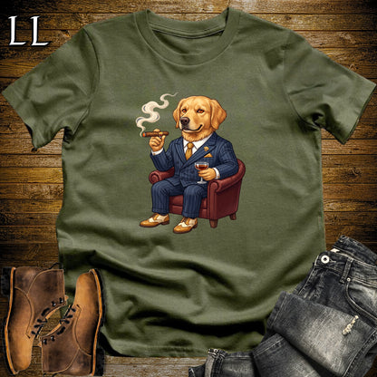 Cigar Lounge Golden Retriever T-Shirt Military Green | Dog Cigar Gift