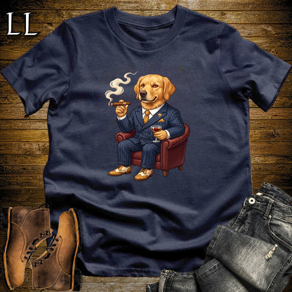 Cigar Lounge Golden Retriever T-Shirt Navy | Dog Cigar Gift