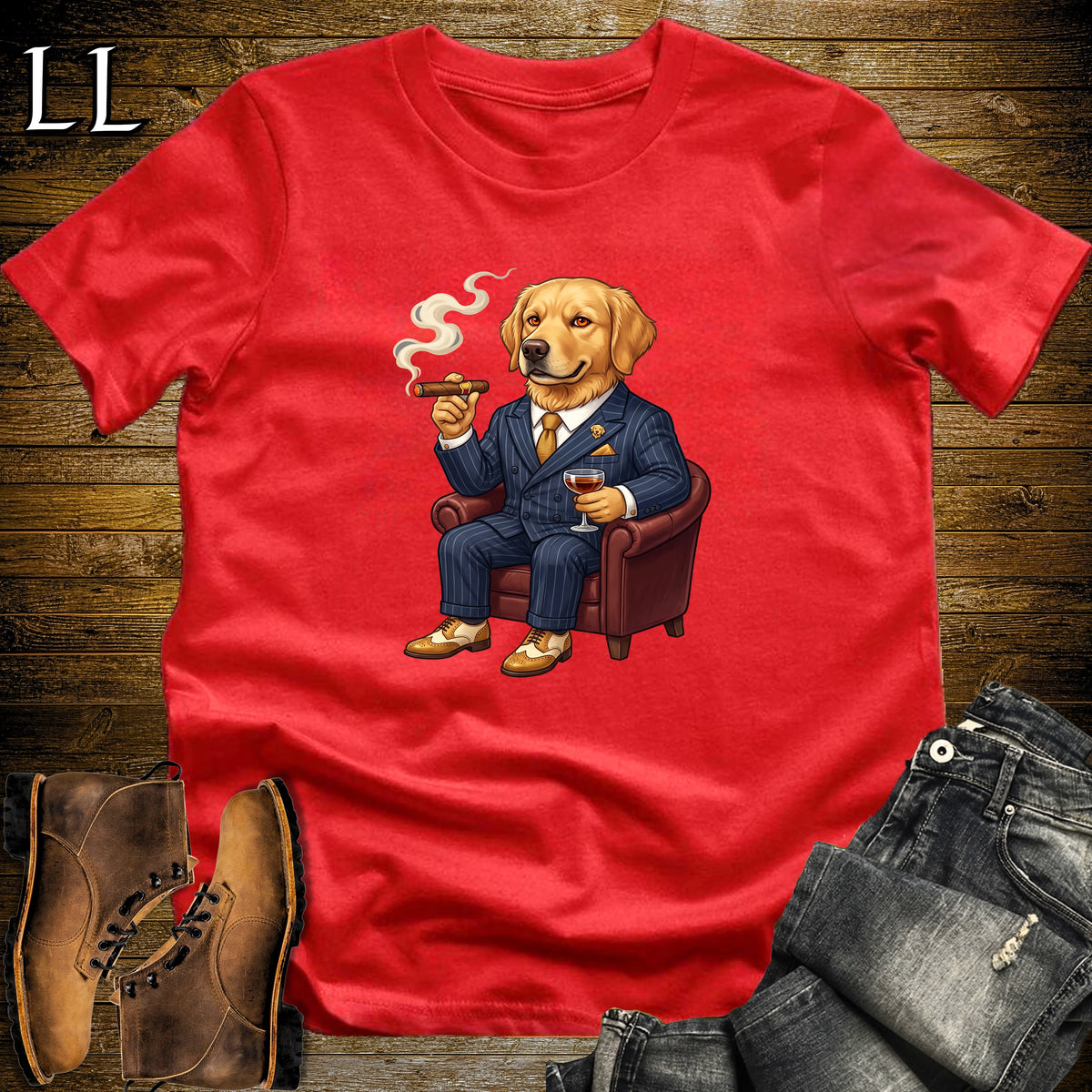 Cigar Lounge Golden Retriever T-Shirt Red | Dog Cigar Gift