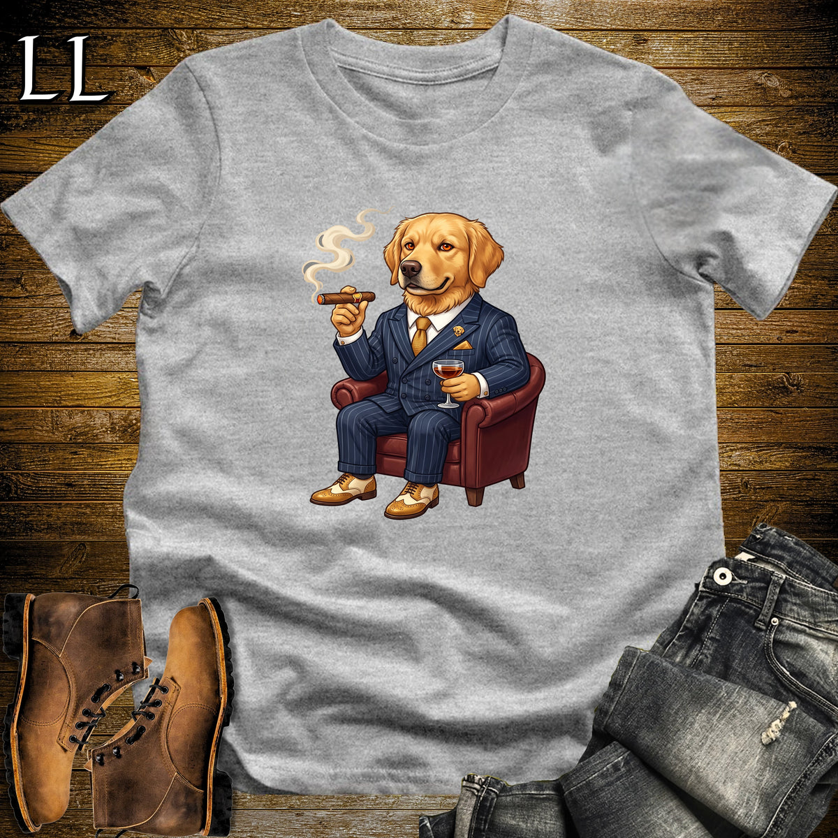 Cigar Lounge Golden Retriever T-Shirt Sport Grey | Dog Cigar Gift