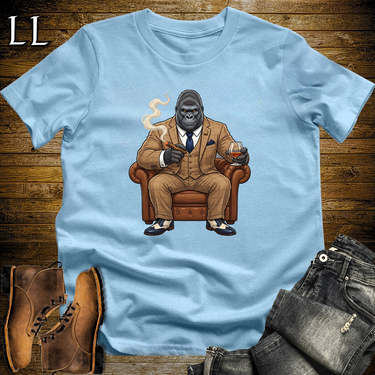 Cigar Lounge Gorilla T-Shirt Light Blue | Gorilla Cigar Gift