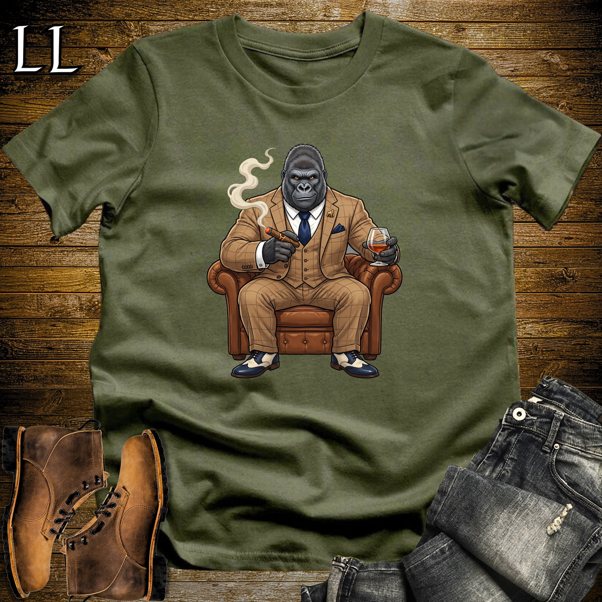 Cigar Lounge Gorilla T-Shirt Military Green | Gorilla Cigar Gift