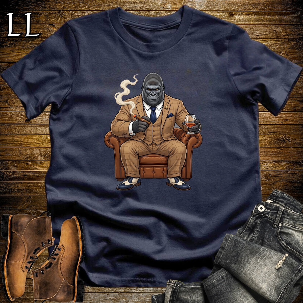 Cigar Lounge Gorilla T-Shirt Navy | Gorilla Cigar Gift