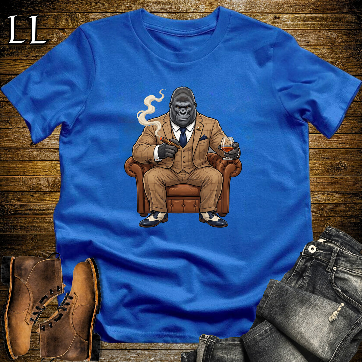 Cigar Lounge Gorilla T-Shirt Royal Blue | Gorilla Cigar Gift