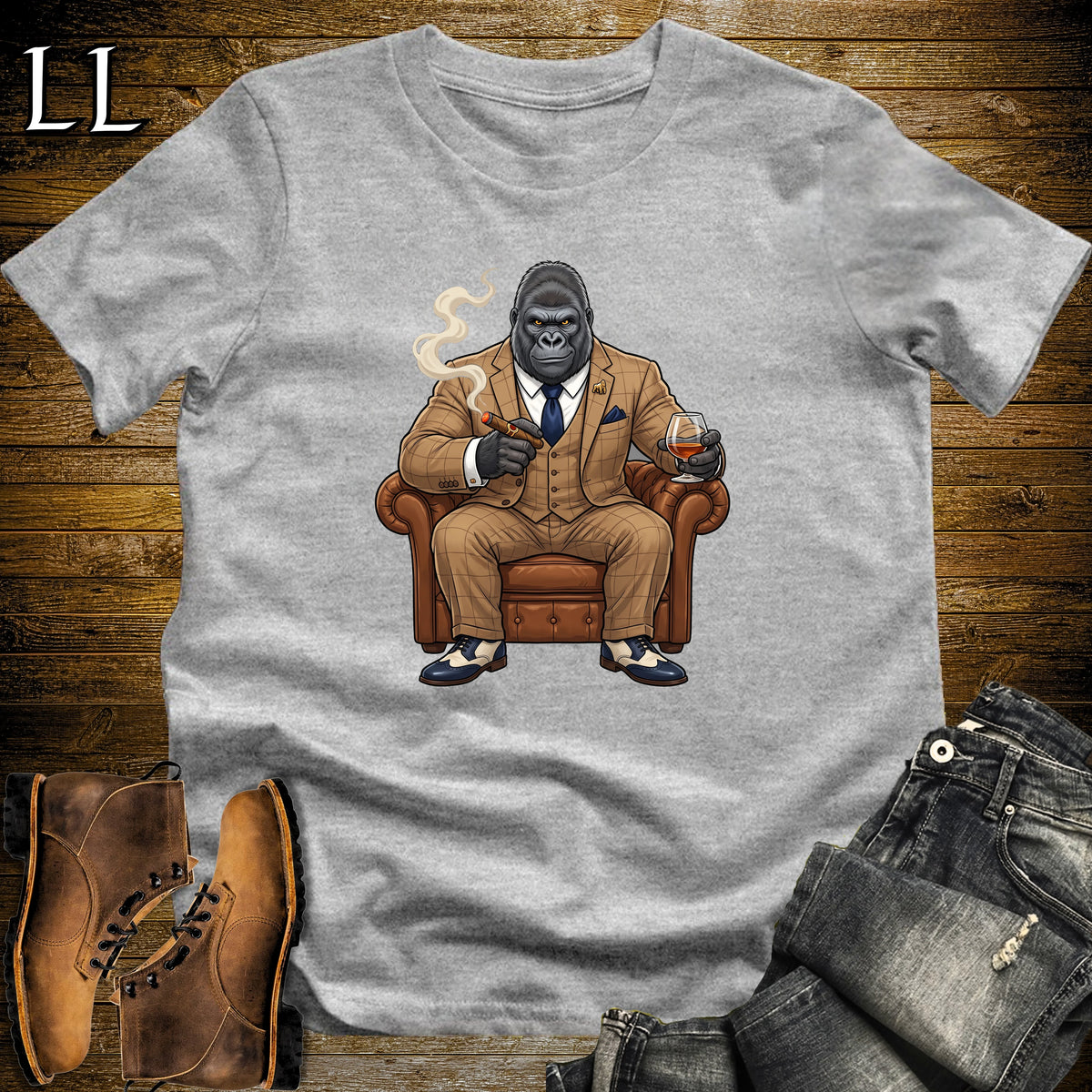 Cigar Lounge Gorilla T-Shirt Sport Grey | Gorilla Cigar Gift