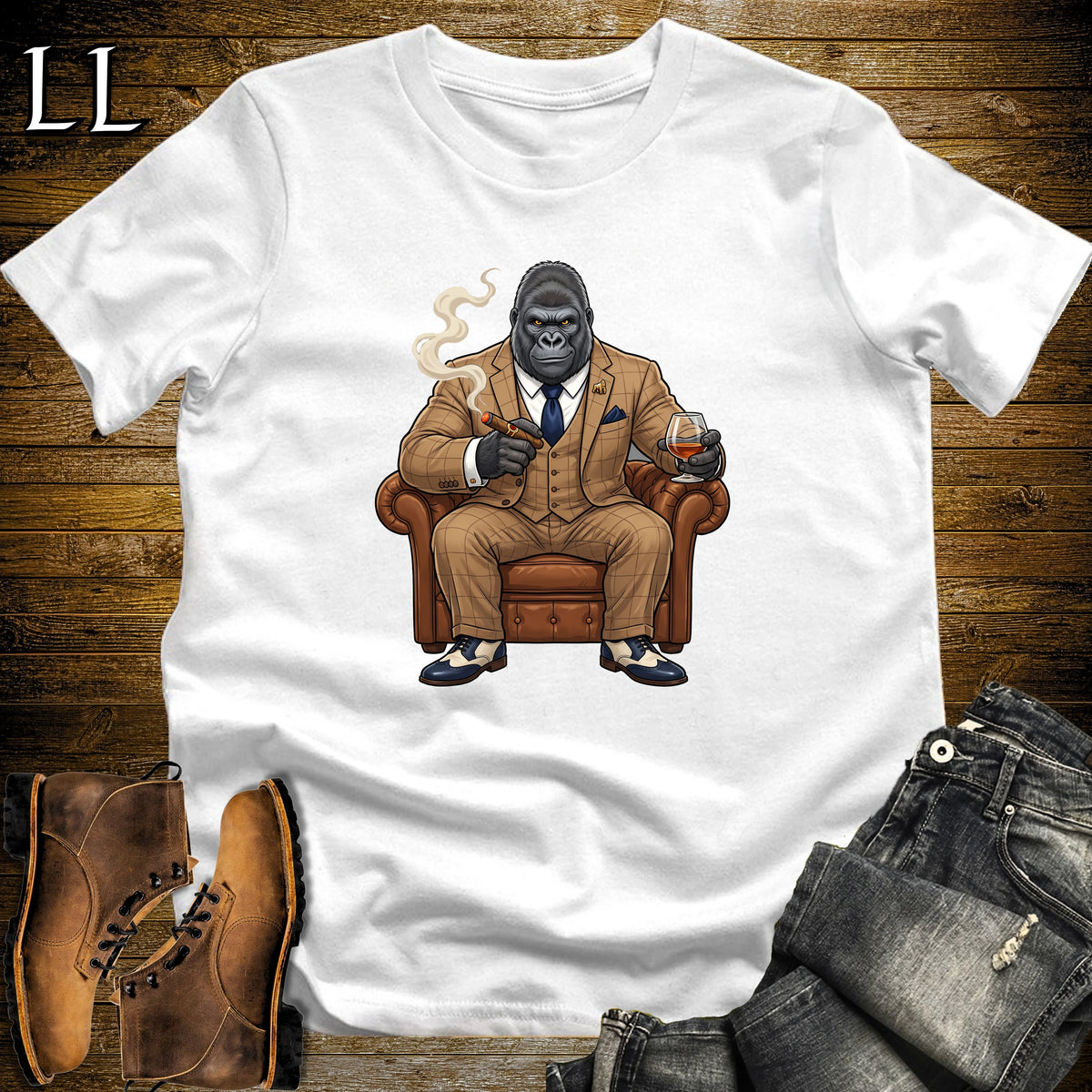 Cigar Lounge Gorilla T-Shirt White | Gorilla Cigar Gift