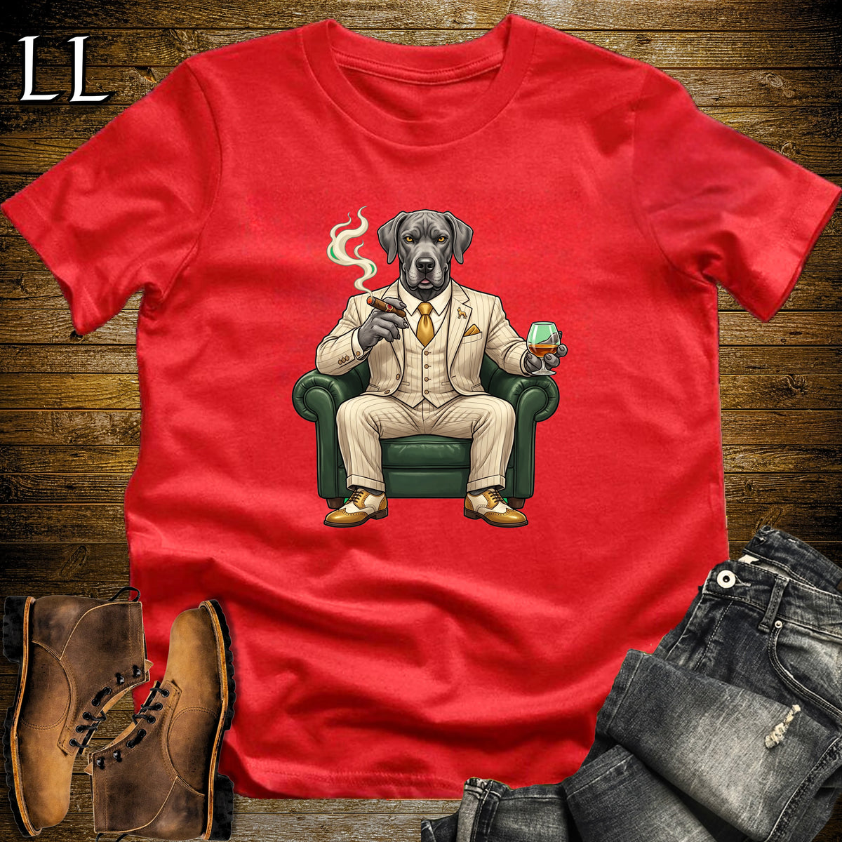 Cigar Lounge Great Dane T-Shirt Red | Dog Lover Cigar Gift