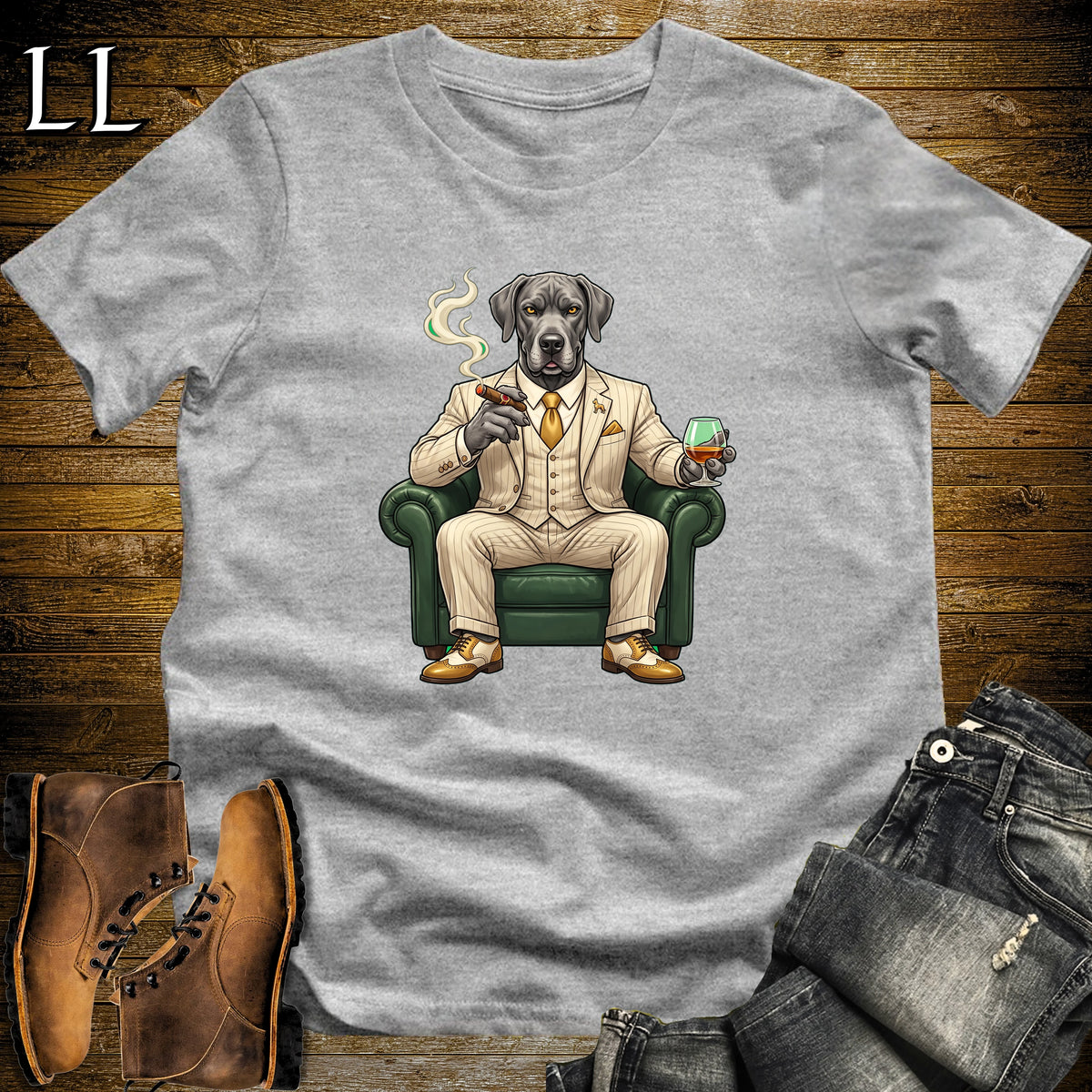 Cigar Lounge Great Dane T-Shirt Sport Grey | Dog Lover Cigar Gift