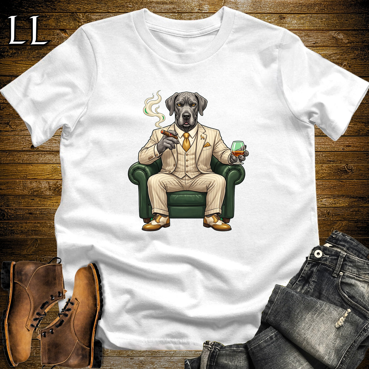 Cigar Lounge Great Dane T-Shirt White | Dog Lover Cigar Gift