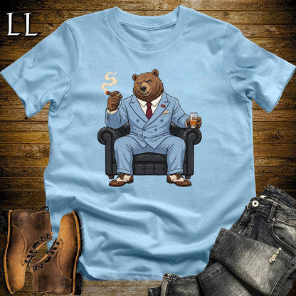 Cigar Lounge Grizzly Bear T-Shirt Light Blue | Animal Cigar Gift