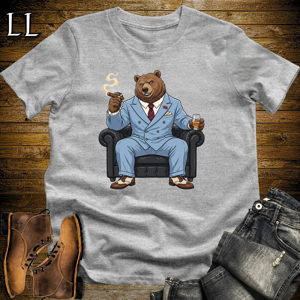 Cigar Lounge Grizzly Bear T-Shirt Sport Grey | Animal Cigar Gift