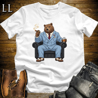 Cigar Lounge Grizzly Bear T-Shirt White | Animal Cigar Gift