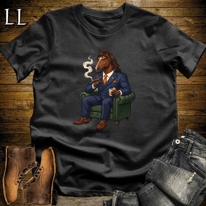 Cigar Lounge Horse T-Shirt Black | Horse Lover Cigar Gift