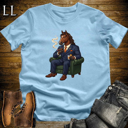Cigar Lounge Horse T-Shirt Light Blue | Horse Lover Cigar Gift