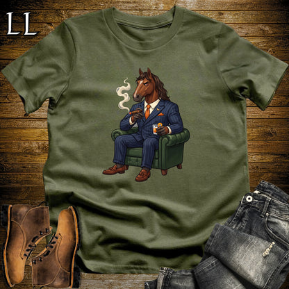 Cigar Lounge Horse T-Shirt Military Green | Horse Lover Cigar Gift