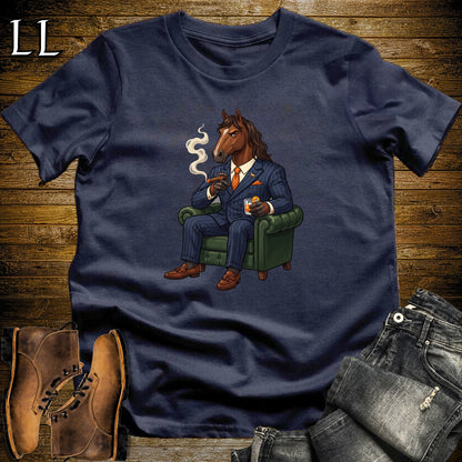 Cigar Lounge Horse T-Shirt Navy | Horse Lover Cigar Gift