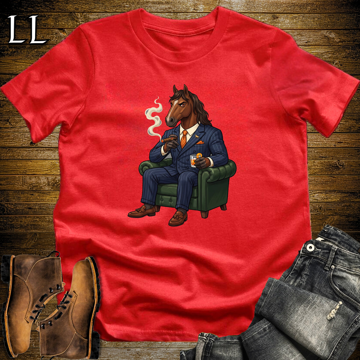 Cigar Lounge Horse T-Shirt Red | Horse Lover Cigar Gift