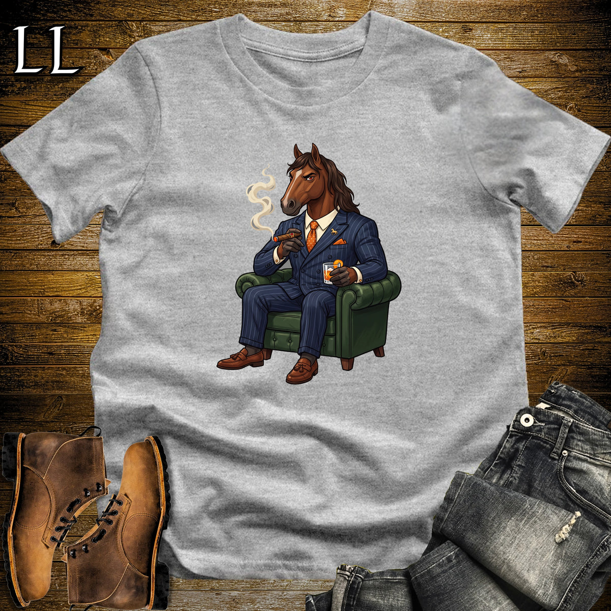 Cigar Lounge Horse T-Shirt Sport Grey | Horse Lover Cigar Gift