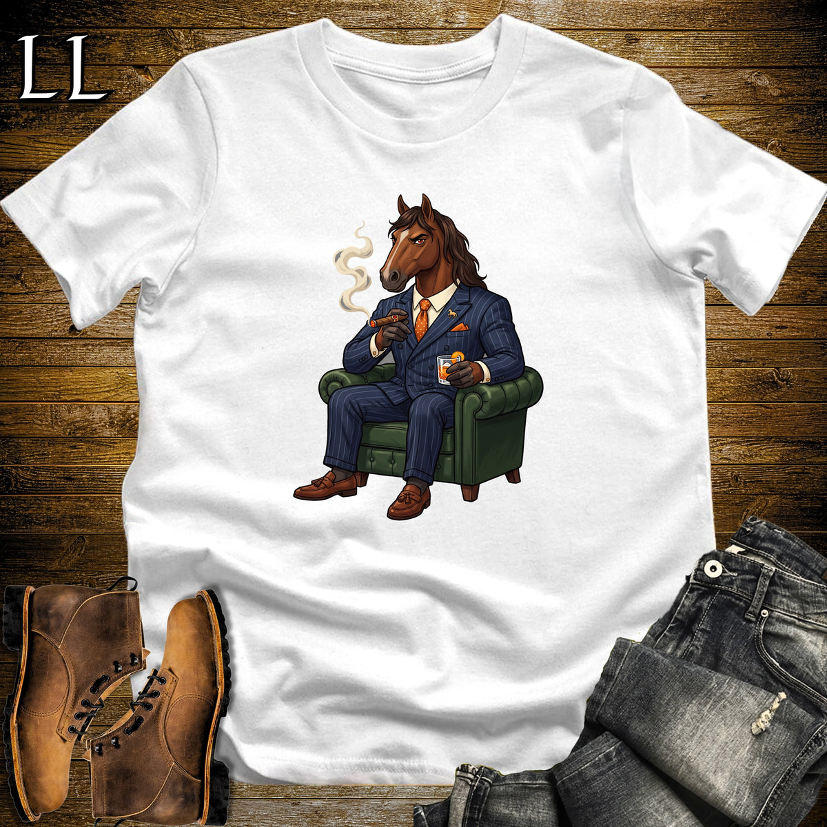 Cigar Lounge Horse T-Shirt White | Horse Lover Cigar Gift