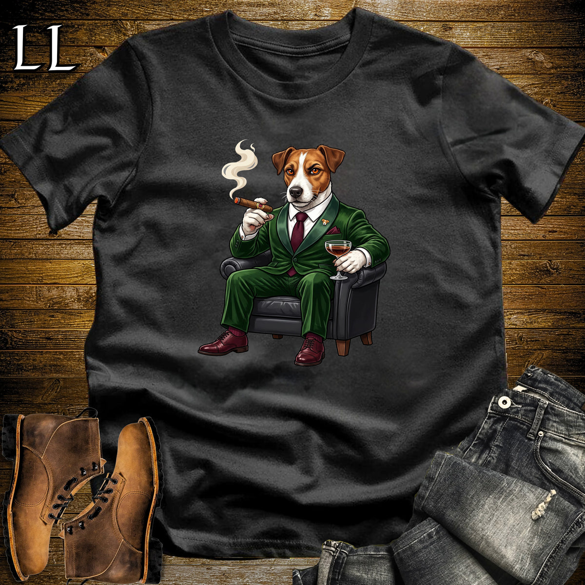 Cigar Lounge Jack Russell Terrier T-Shirt Black | Dog Cigar Gift