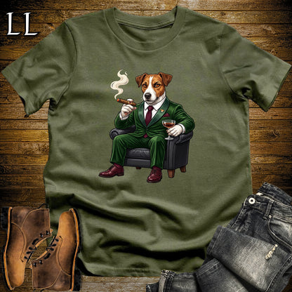Cigar Lounge Jack Russell Terrier T-Shirt Military Green | Dog Cigar Gift
