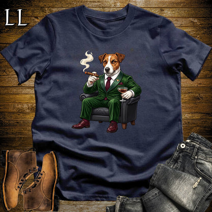Cigar Lounge Jack Russell Terrier T-Shirt Navy | Dog Cigar Gift