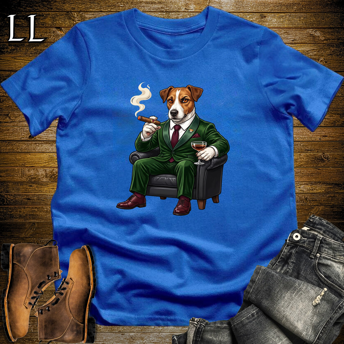 Cigar Lounge Jack Russell Terrier T-Shirt Royal Blue | Dog Cigar Gift