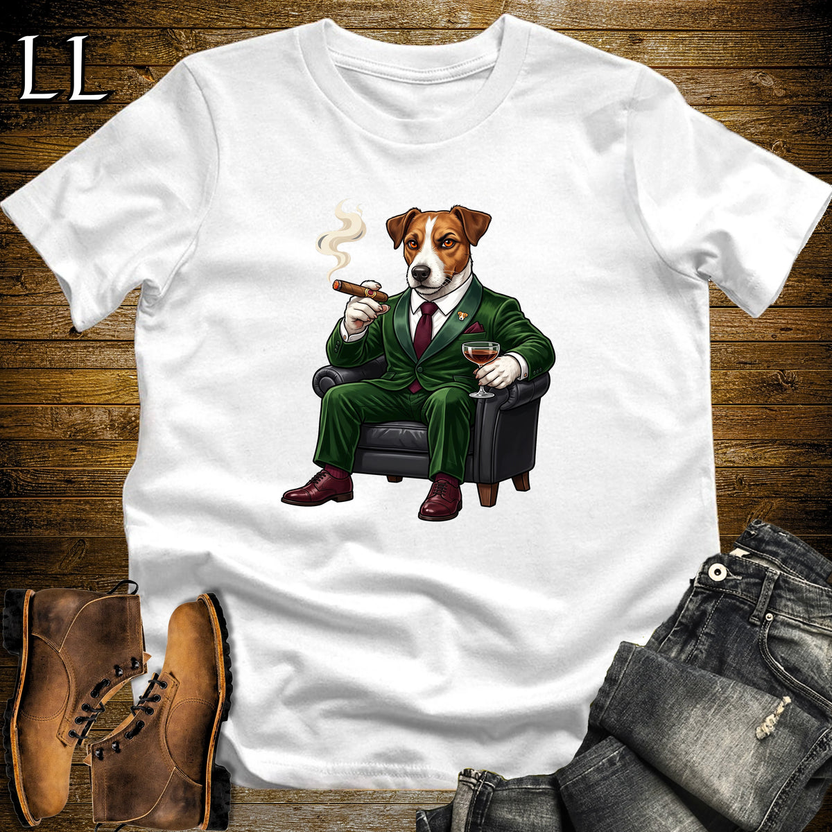 Cigar Lounge Jack Russell Terrier T-Shirt White | Dog Cigar Gift