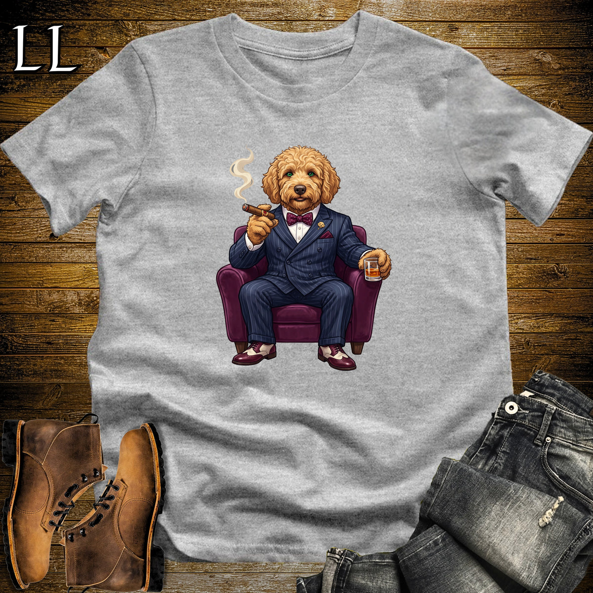 Cigar Lounge Labradoodle T-Shirt Sport Grey | Dog Lover Cigar Gift