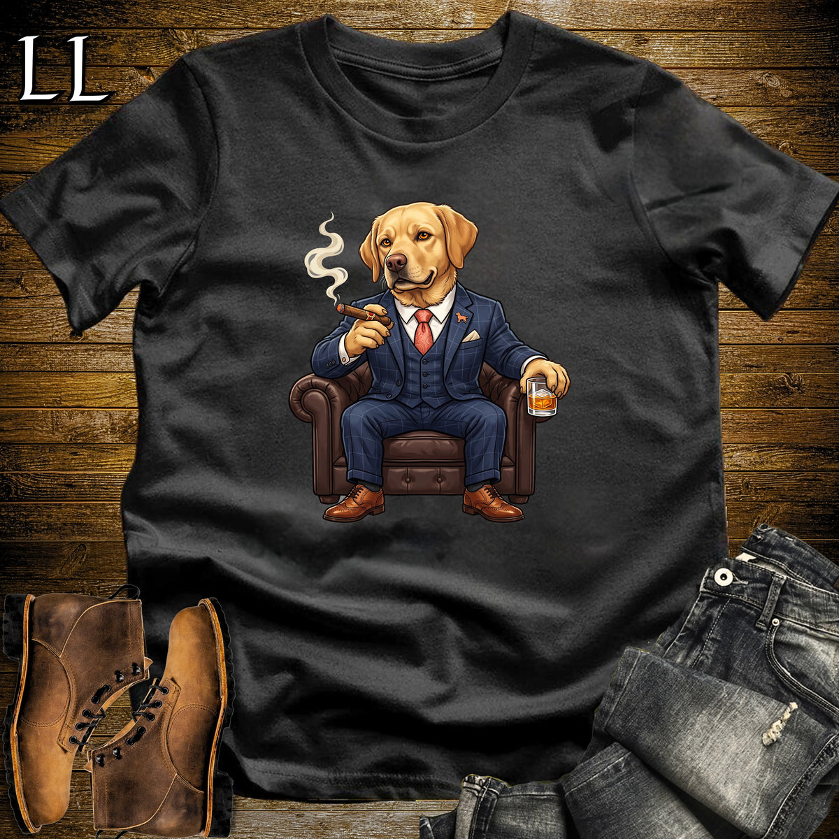 Cigar Lounge Labrador Retriever T-Shirt Black | Dog Cigar Gift