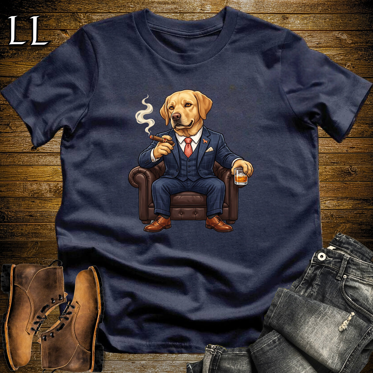 Cigar Lounge Labrador Retriever T-Shirt Navy | Dog Cigar Gift