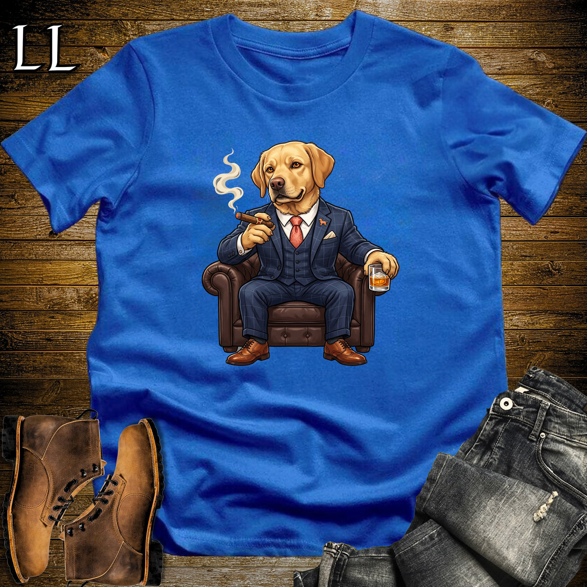 Cigar Lounge Labrador Retriever T-Shirt Royal Blue | Dog Cigar Gift