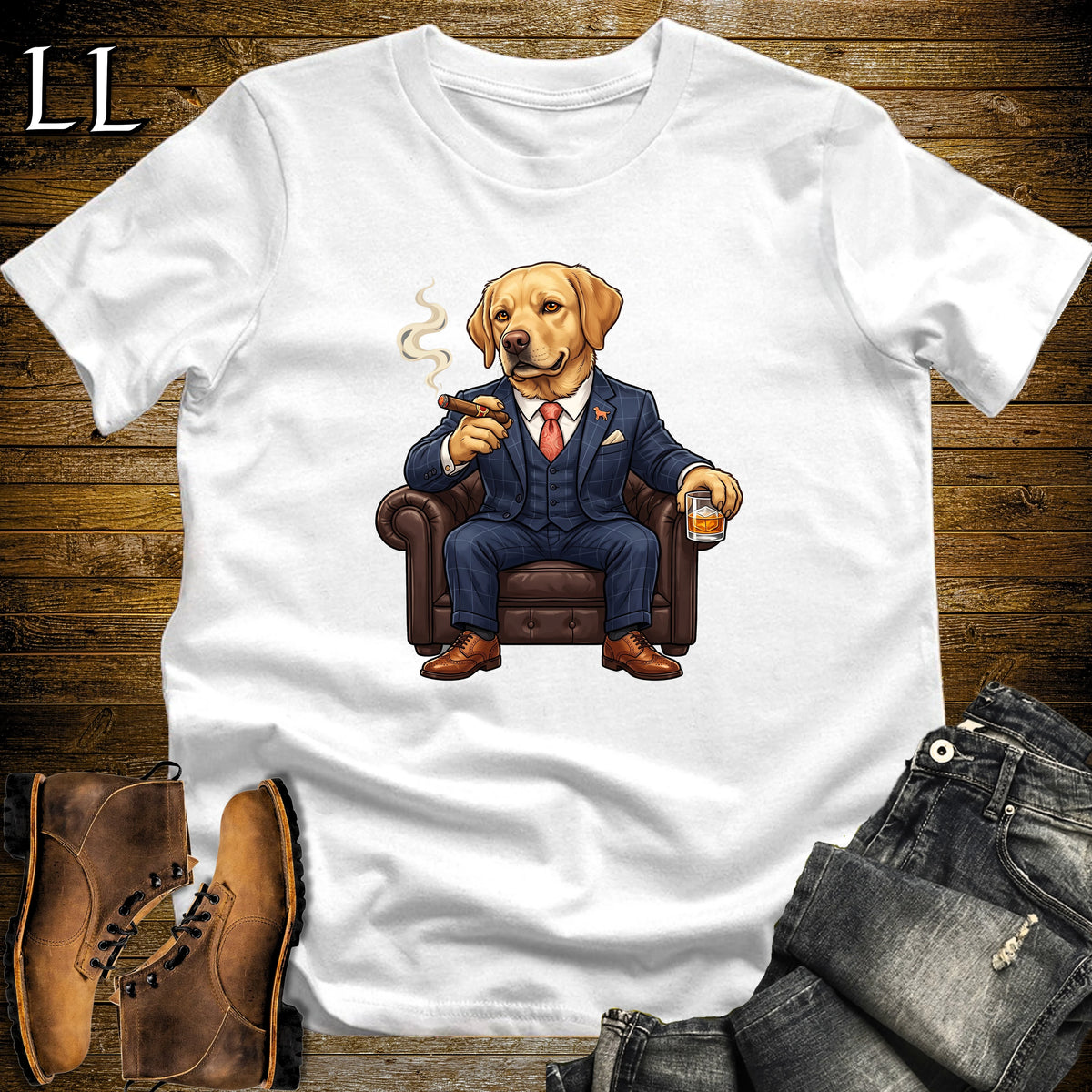 Cigar Lounge Labrador Retriever T-Shirt White | Dog Cigar Gift
