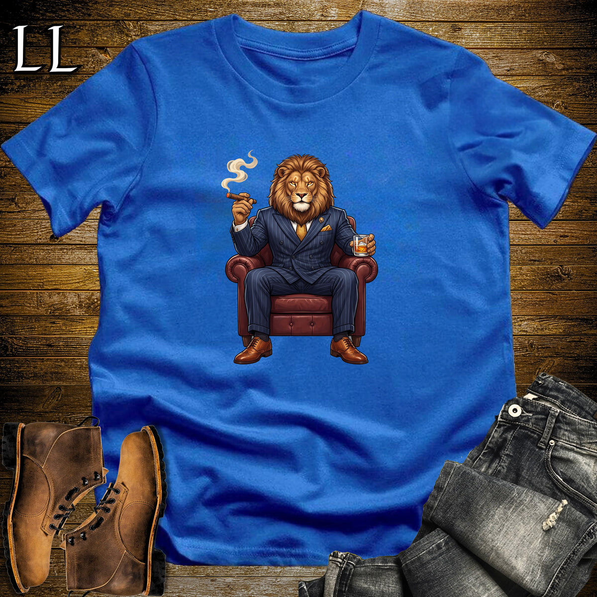 Cigar Lounge Lion T-Shirt Royal Blue | Big Cat Cigar Gift