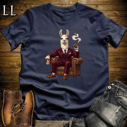 Cigar Lounge Llama T-Shirt Navy | Farm Animal Cigar Gift