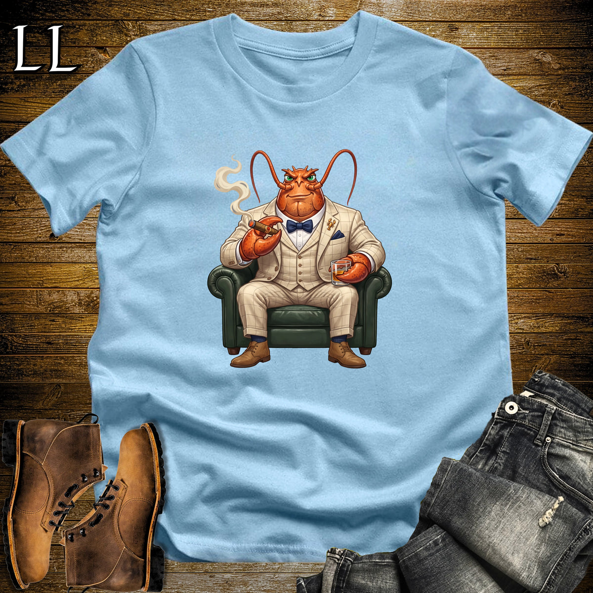 Cigar Lounge Lobster T-Shirt Light Blue | Beach Cigar Gift