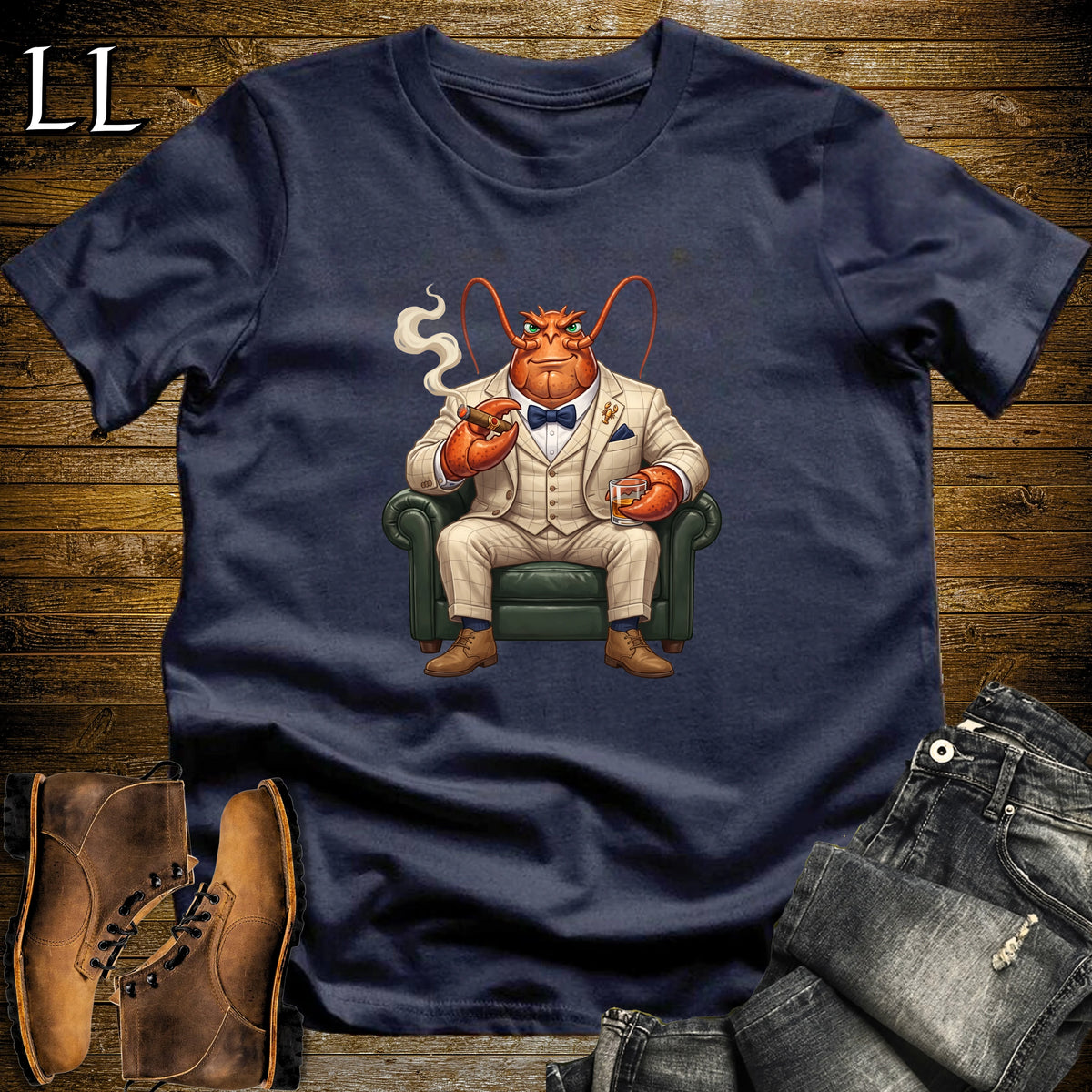 Cigar Lounge Lobster T-Shirt Navy | Beach Cigar Gift