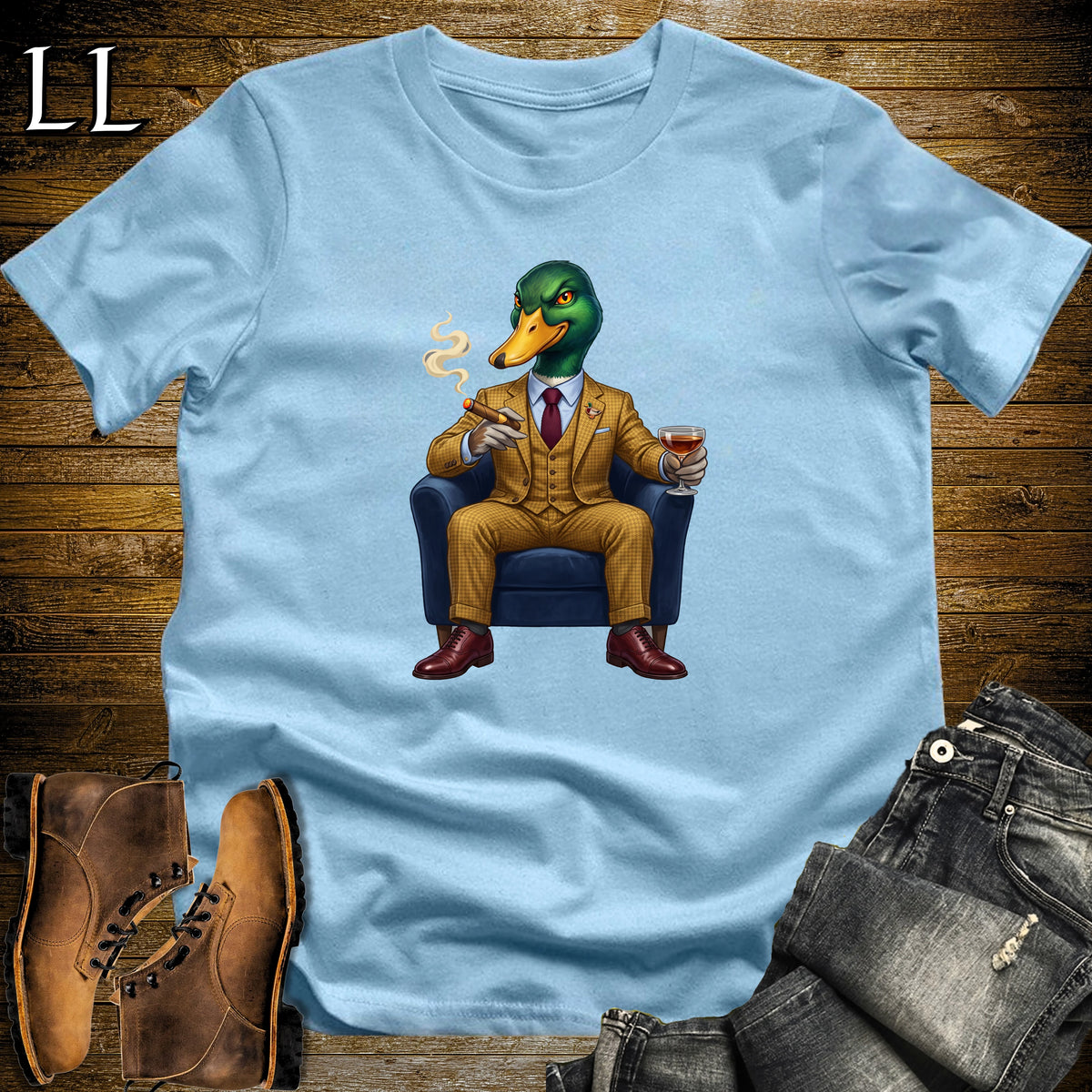 Cigar Lounge Mallard Duck T-Shirt Light Blue | Duck Hunter Gift