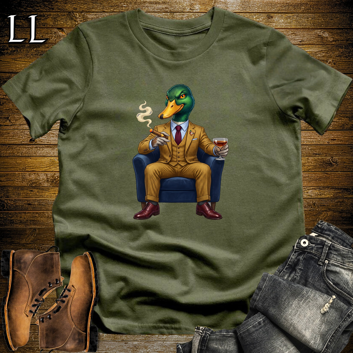 Cigar Lounge Mallard Duck T-Shirt Military Green | Duck Hunter Gift