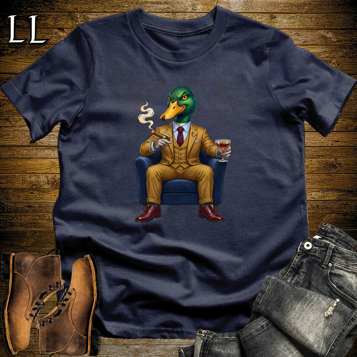 Cigar Lounge Mallard Duck T-Shirt Navy | Duck Hunter Gift
