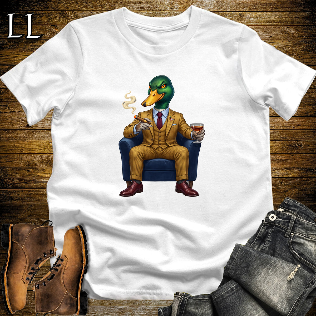 Cigar Lounge Mallard Duck T-Shirt White | Duck Hunter Gift