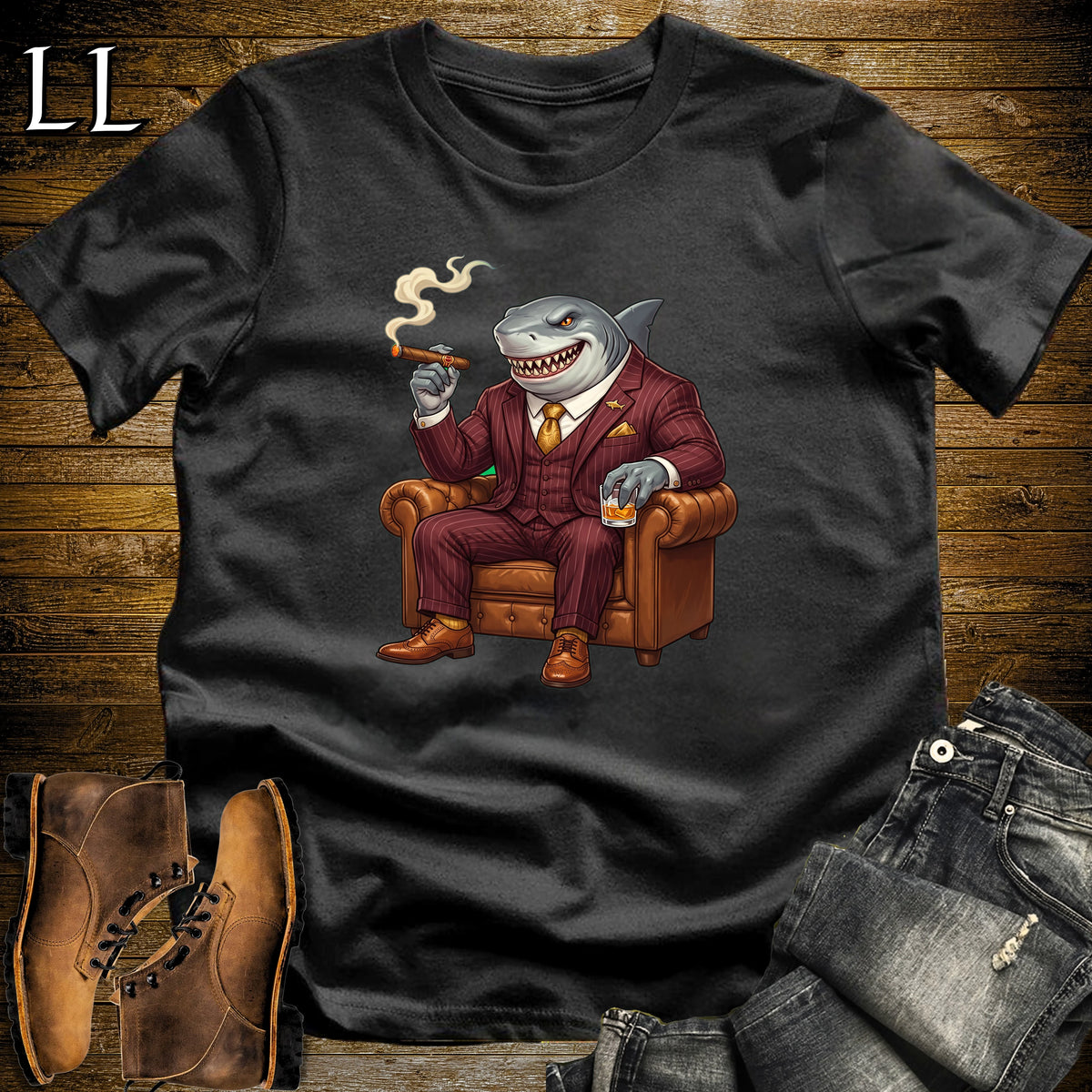 Cigar Lounge Megalodon T-Shirt Black | Shark Cigar Gift